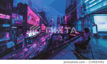 Cyberpunk cityscape at night Cyberpunk cityscape at night 114083462