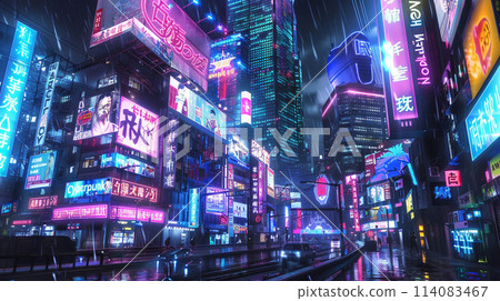 Cyberpunk cityscape at night 114083467