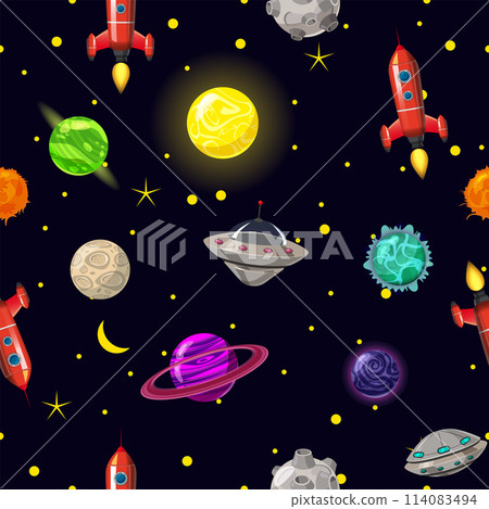 Space Seamless pattern planets, rockets and stars Space Seamless pattern planets, rockets and stars 114083494