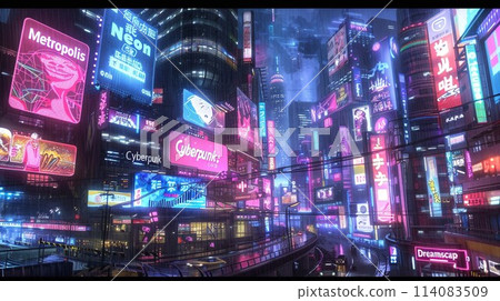 賽博朋克夜景城市景觀 114083509