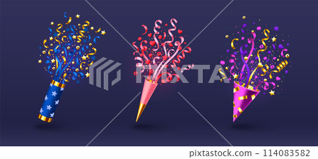 Birthday confetti popper gift with carnival ribbon 114083582