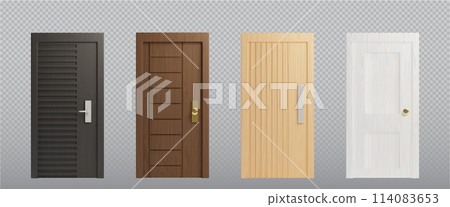 Wooden doors set on transparent background 114083653