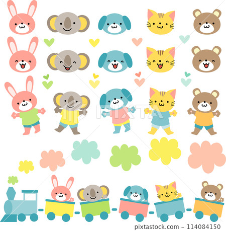 Train and cute animals illustration set Train and cute animals illustration set 114084150