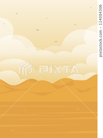 Rocky Desert morning landscape illustration. Boho vector american valley wall decor. 114084306