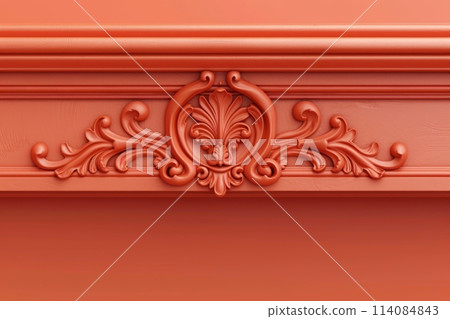 The red wall has a carved design on it with Generative AI 114084843