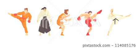 Man as Martial Arts Fighter and Warrior Vector Set Man as Martial Arts Fighter and Warrior Vector Set 114085176
