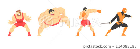Man as Martial Arts Fighter and Warrior Vector Set 114085185