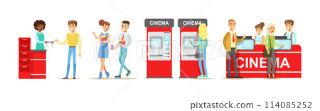 People Cinema Visitors Character with Popcorn and 3D Glasses Vector Set People Cinema Visitors Character with Popcorn and 3D Glasses Vector Set 114085252