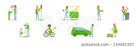 Eco Friendly Life with People Character Care of Ecology and Planet Vector Set Eco Friendly Life with People Character Care of Ecology and Planet Vector Set 114085307