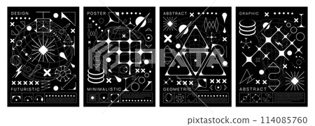 Brutal Y2K posters with abstract geometric shapes, vector cover templates. Y2K poster backgrounds with retro or modern brutal geometric elements, minimalistic line figures and futuristic shapes 114085760