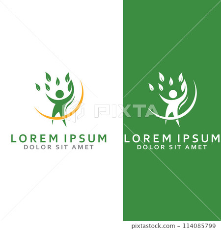 Human nature leaf logo. Leaf and human combination logo with template illustration vector concept. 114085799