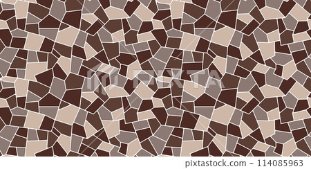 Brown splinter mosaic stone tile pattern background for paving floor, vector texture. Abstract geometric mosaic pattern of stone splinters and broken ceramic pieces for terrazzo pavement or floor tile 114085963