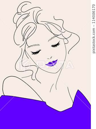 A woman in purple clothes with her eyes closed 114086170