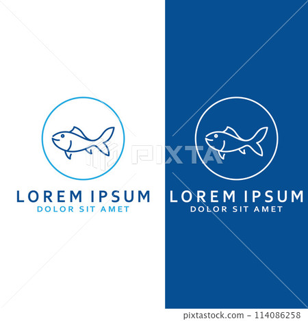 Fish logo, fishinghook, fish oil and seafood restaurant icon. With vector icon concept design illustration template Fish logo, fishinghook, fish oil and seafood restaurant icon. With vector icon concept design illustration template 114086258