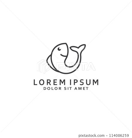 Fish logo, fishinghook, fish oil and seafood restaurant icon. With vector icon concept design illustration template Fish logo, fishinghook, fish oil and seafood restaurant icon. With vector icon concept design illustration template 114086259