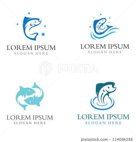 Fish logo, fishinghook, fish oil and seafood restaurant icon. With vector icon concept design illustration template Fish logo, fishinghook, fish oil and seafood restaurant icon. With vector icon concept design illustration template 114086288