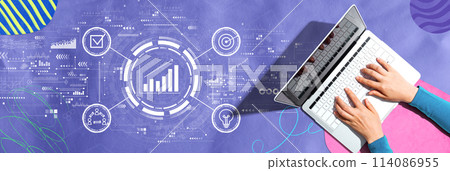 Marketing concept with person using a laptop Marketing concept with person using a laptop 114086955