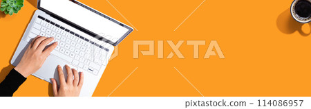 Person using a laptop computer Person using a laptop computer 114086957