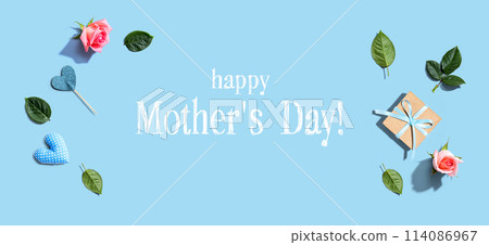 Happy mothers day message with a small gift box Happy mothers day message with a small gift box 114086967
