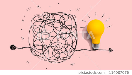 Clarifying complex ideas theme with light bulb Clarifying complex ideas theme with light bulb 114087076