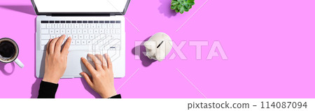 Laptop computer with piggy bank Laptop computer with piggy bank 114087094