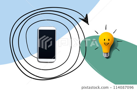 Creativity, inspiration, idea concept with light bulb and smartphone 114087096