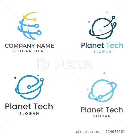 Modern digital tech world logo, global or tech planet, and digital tech protection. Logo with concept vector illustration template. Modern digital tech world logo, global or tech planet, and digital tech protection. Logo with concept vector illustration template. 114087361