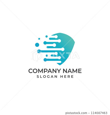 Modern digital tech world logo, global or tech planet, and digital tech protection. Logo with concept vector illustration template. 114087463