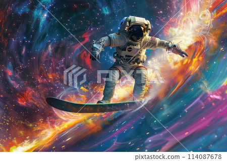 An astronaut, surfing on a wave of cosmic energy 114087678