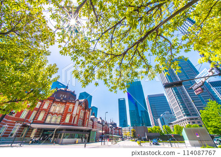 Tokyo cityscape in Japan: Summer-like sunshine...Tokyo Station and buildings shining against the fresh greenery...A ray of hope = 28th Tokyo cityscape in Japan: Summer-like sunshine...Tokyo Station and buildings shining against the fresh greenery...A ray of hope = 28th 114087767
