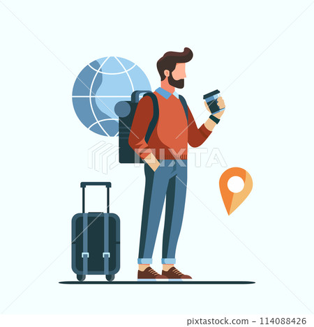 man with backpack travel. holiday vacation. flat design isolated Vector illustration 114088426