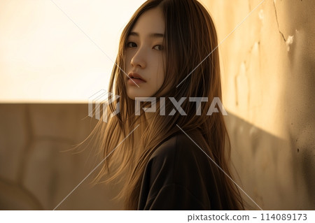 美麗女模特兒攝影場景/長髮03“AI生成影像” 114089173