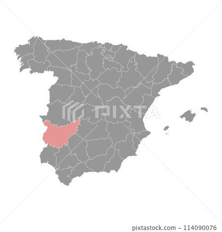 Map of the Province of a Badajoz, administrative division of Spain. Vector illustration. 114090076