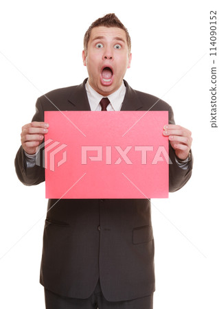 Funny business man holding sign red blank 114090152