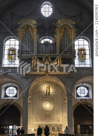 Interior architecture view of St. Michael's Church (Michaelskirche Jesuit church) in Munich. 114090363