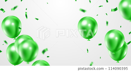 Celebratory background with beautifully arranged green balloons. Vector 3D illustration design 114090395