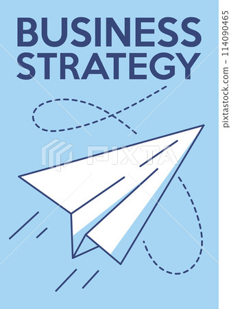 Paper airplane flying up. Business strategy, professional development, career growth. Vector minimalist poster, a4 format. For banner, cover, web 114090465