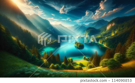 A fantastic landscape illuminated by the morning sun A fantastic landscape illuminated by the morning sun 114090853