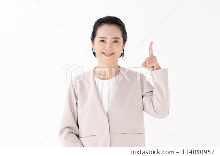 Middle woman business pointing finger 114090952