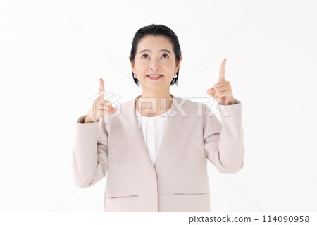 Middle woman business pointing finger 114090958