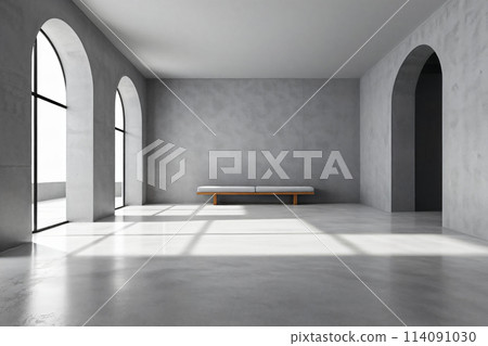 3D rendering of modern minimalist concrete building artificial space hall 114091030