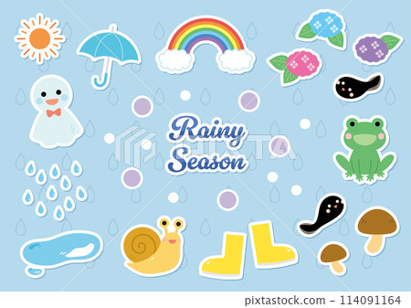 雨季插畫素材集 雨季可愛貼紙風格 雨季插畫素材集 雨季可愛貼紙風格 114091164