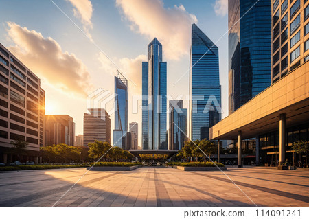 Unmanned city square and buildings 114091241