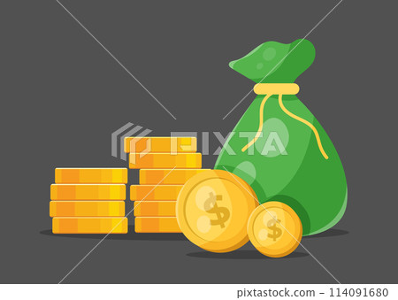 Money bag and stack of gold coins vector illustration 114091680