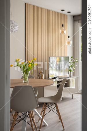Modern Living Space with Dining and TV Area 114091704