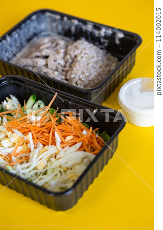 healthy food plate of meat with buckwheat and cabbage salad healthy food plate of meat with buckwheat and cabbage salad 114092015