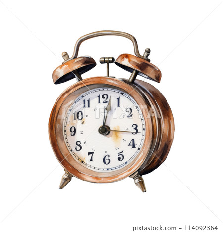 Vintage Alarm Clock Watercolor Illustration 114092364