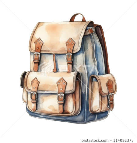 Watercolor Illustration of a Vibrant Backpack for Adventurous Journeys 114092373