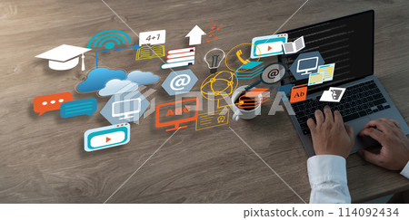 DIGITAL MARKETING new startup project MILLENNIALS Business team hands at work with financial reports and a laptop 114092434