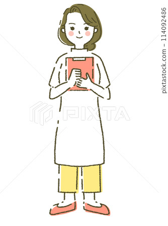 護理師醫務工作者插畫素材有病歷的女性人 114092486